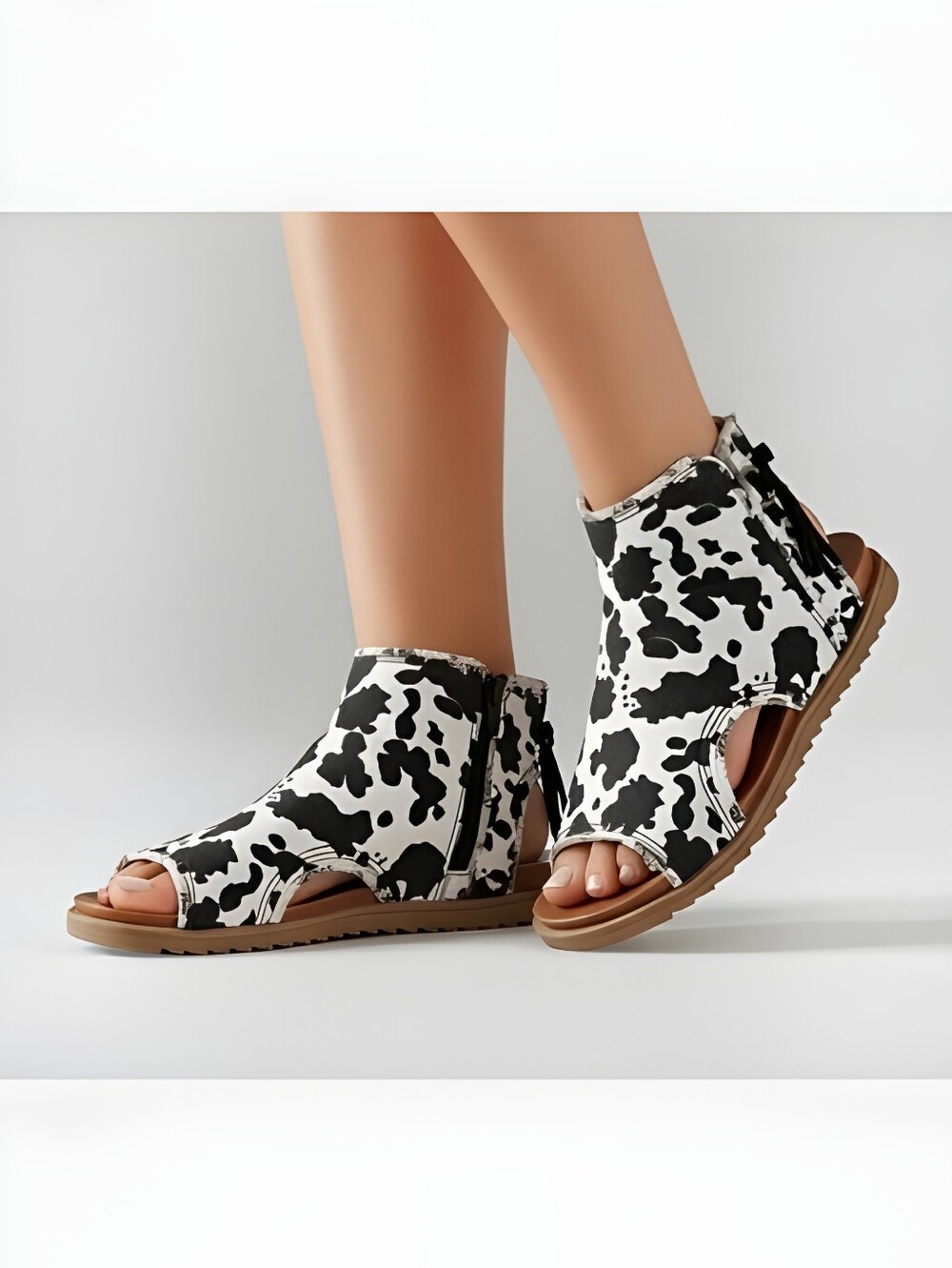 Very G Libra Black Cow Animal Print Western Sandals Shoes Size 7